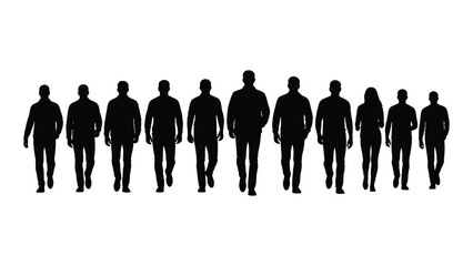 Silhouettes of people walking isolated on white background, Vector