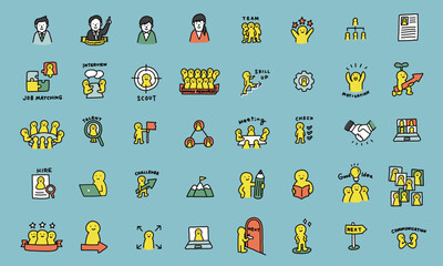人材活用・HR・人事・キャリアなど手描きのイラストアイコンセット