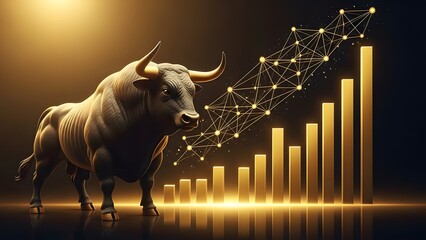 Bull market surges ahead showing financial growth with powerful golden bull