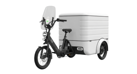 Electric cargo tricycle for delivery services isolated PNG with Transparent Background