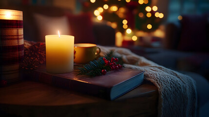 candles and christmas decorations