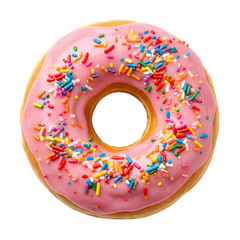 Delicious Pink Frosted Donut with Colorful Sprinkles on Top