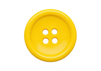 Single yellow button with four holes isolated on transparent background