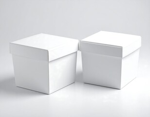 Naklejka premium Two square, white, lidded boxes, set closely together. Clean, simple design on a white background