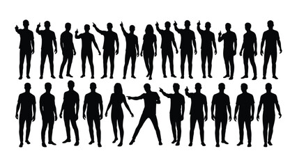 Collection of people silhouettes pointing and gesturing isolated on white background, Vector