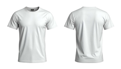 Naklejka premium Two views of a plain white t-shirt, front and back, isolated on a black background