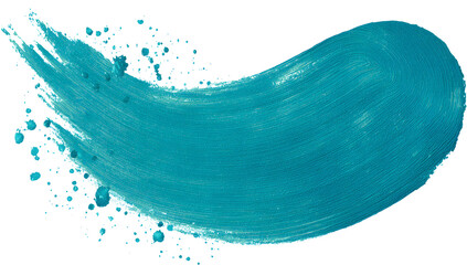 Fototapeta premium Vibrant turquoise blue paint stroke with textured details and subtle glitter effect isolated on transparent background