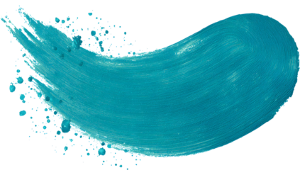Vibrant turquoise blue paint stroke with textured details and subtle glitter effect isolated on transparent background