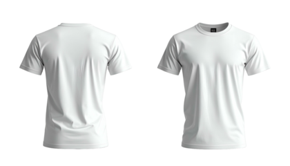 Two views of a plain white t-shirt, front and back, against a stark black background