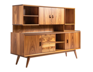 Teak mid-century modern cabinet with shelves and doors