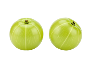 Two fresh green indian gooseberries or amla fruits isolated on transparent background