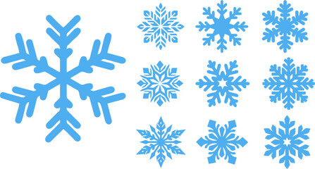 Blue snowflakes winter icon set decoration