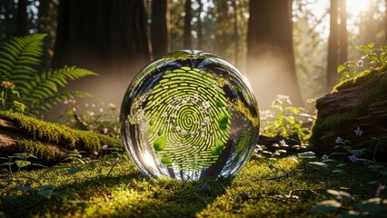 Nature's Fingerprint: A Glass Orb Reflecting Sustainability and Environmental Identity in a Lush Forest