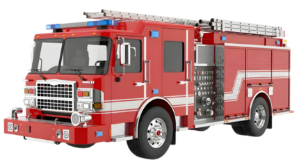 Red modern fire truck isolated for emergency safety and rescue services isolated PNG with Transparent Background