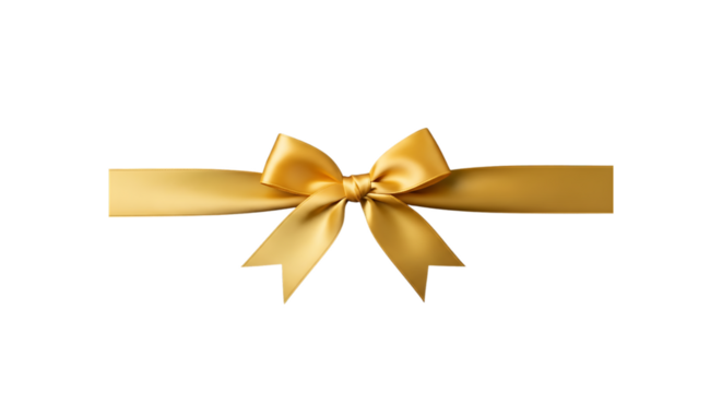 Shiny gold satin ribbon bow isolated on transparent background