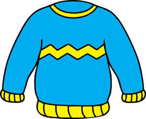 Blue sweater with yellow zigzag pattern