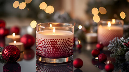 christmas decoration with candles and christmas tree