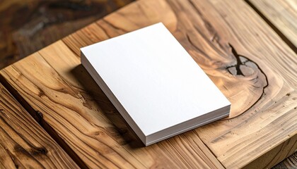 Fototapeta premium Blank white paper stack mockup on a wooden surface, perfect for design presentations
