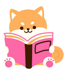 cute orange cartoon dog reading a book, perfect for education themes, learning visuals, study concepts, school materials, creative branding, and cheerful digital content