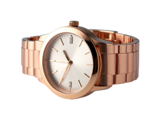 Rose-gold wrist watch with blank face, on black background
