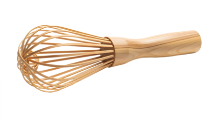 Natural bamboo whisk kitchen tool for culinary mixing and professional food preparation isolated PNG with Transparent Background