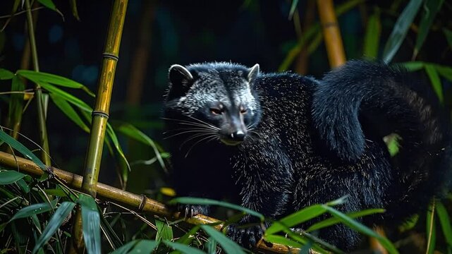 Binturong in Bamboo Forest: Wildlife Portrait and Gaze