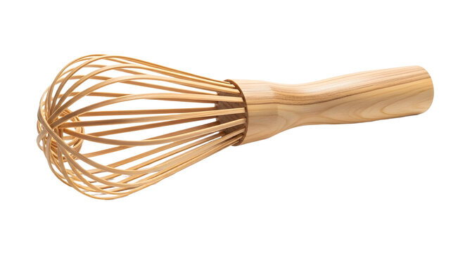 Natural bamboo whisk kitchen tool for culinary mixing and professional food preparation isolated PNG with Transparent Background