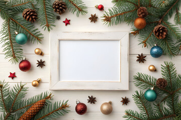 Christmas frame mockup with festive decorations
