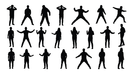 Diverse silhouettes of people in various poses isolated on white background, Vector