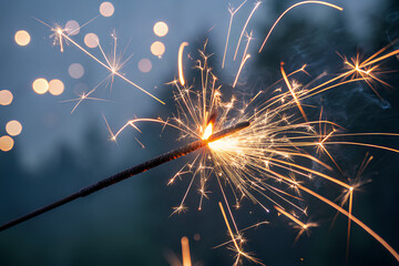 Close-up of festive sparkler burning at night
