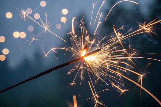 Close-up of festive sparkler burning at night
