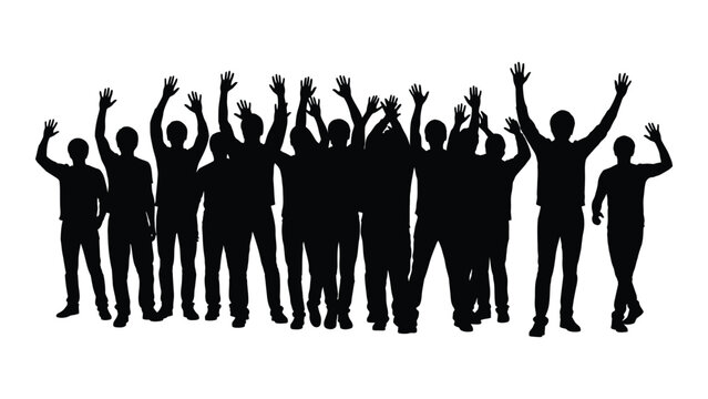 Group of cheering people silhouette isolated on white background, Vector