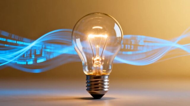 lightbulb flickering gently while data lines move behind it, elegant conceptual logic theme, symbol of solution and thought, perfect for World Logic Day