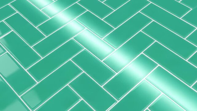 Shiny Green Herringbone Tiles Pattern Abstract Background