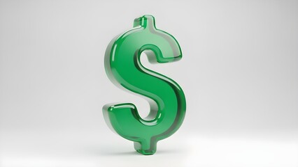 Obraz premium Green Glass Dollar Sign 3D Icon on Transparent Background - Money Currency Symbol