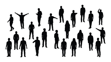 Collection of human silhouettes in various poses isolated on white background, Vector