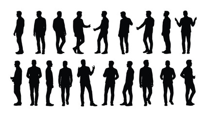 Various male silhouette poses isolated on white background, Vector
