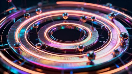 concentric glowing rings with floating nodes, metallic holographic finish, dark background, precise symmetry, conceptual logic visualization, perfect for World Logic Day - Powered by Adobe