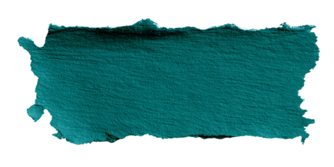 Textured teal abstract watercolor brush stroke with rough edges isolated on transparent background
