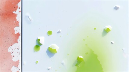 An abstract composition featuring green and red elements on a white background. The image has a minimalist aesthetic with a clean, modern feel.