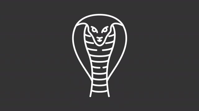 Black mamba white line animation. Snake spreading hood animated icon. Spiritual animal. Hindu mythology. Moving tongue. Poisonous wildlife. Isolated element on dark background. Alpha transparent video