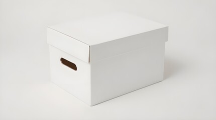 White cardbox isolated on a matching white background. The box has a clean, minimalist design with sharp edges and a smooth, matte surface.