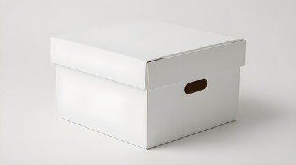 A plain white storage box made from thick, rigid cardboard or paperboard material placed on a clean white background.