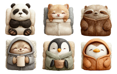Fototapeta premium Adorable Cute Animal Collection with Cozy Expressions on Transparent Background