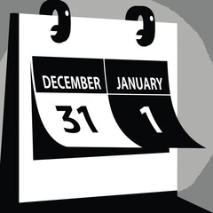Calendar Page Turning to January 1 &mdash; New Year Flip Date Silhouette Vector Art