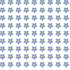 PrintA seamless vector pattern featuring small blue forget-me-not style flowers with yellow centers on a white background. Ideal for textile, wallpaper, wrapping paper, and digital projects.