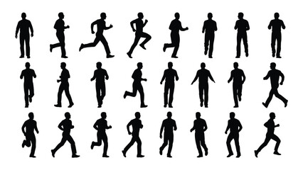 Human walking and running silhouettes isolated on white background, Vector