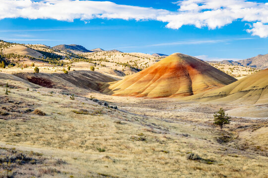 Scenic Overlook at Painted Hills of John Day Fossil Beds National Monument at Sunset