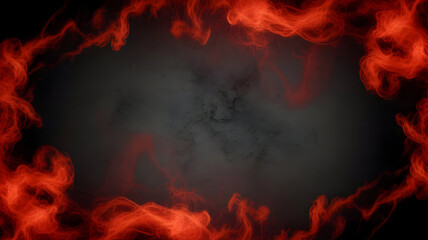 Fototapeta premium Vibrant red fiery frame illustration encircling a dark smoky void creating an intense abstract background