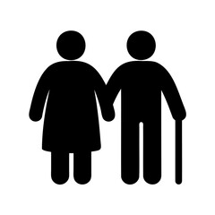 Senior couple holding hands icon showing care and support. Vector, illustration